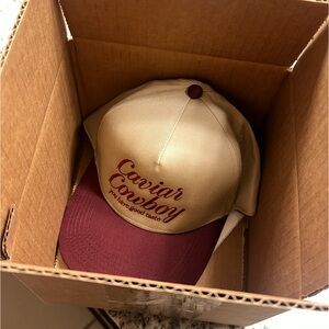 COPY - Brand New Caviar Cowboy Trucker Hat - khaki & maroon two toned